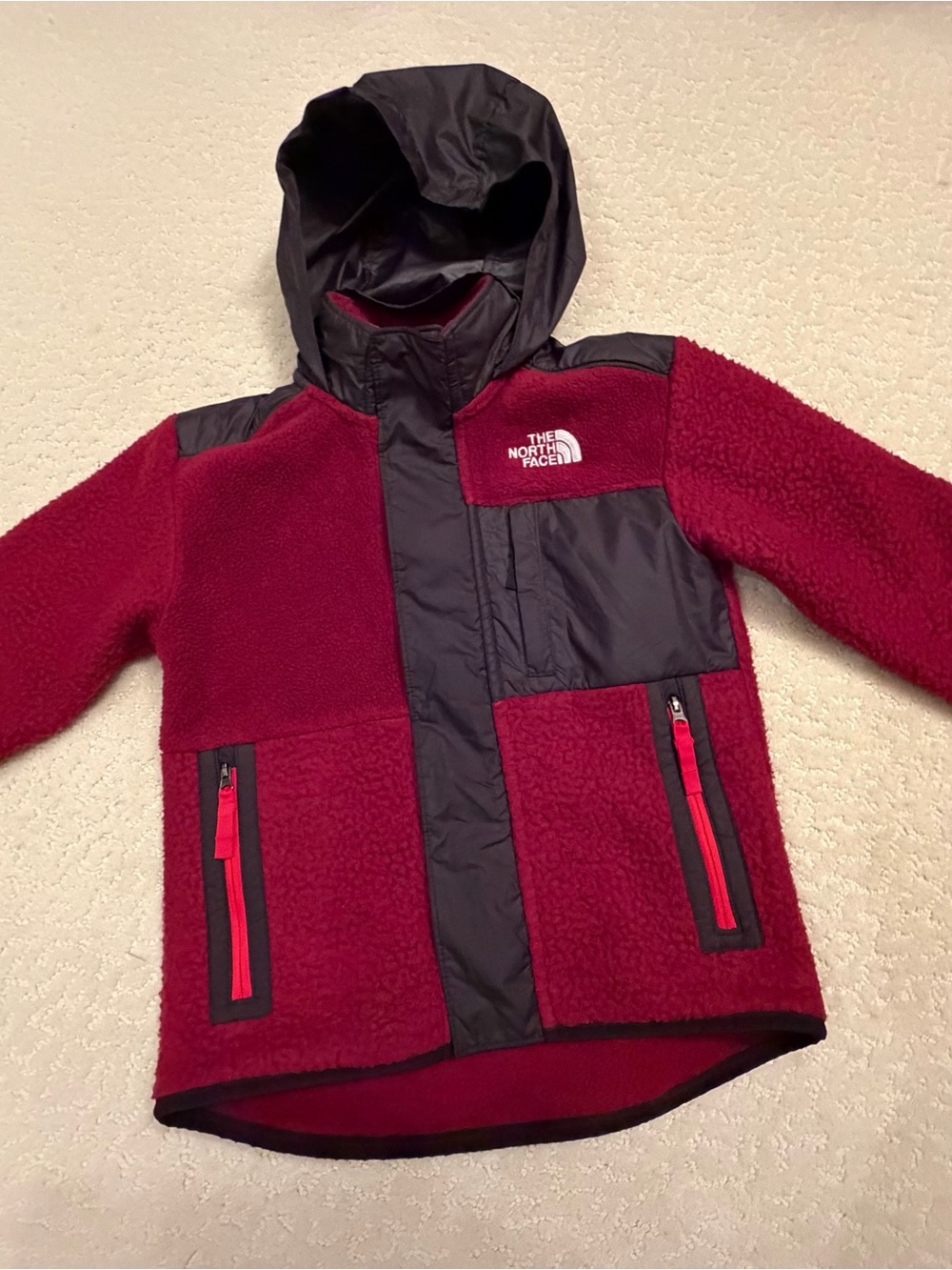 The North Face Kids' Burgundy and Black Hooded Fleece Jacket